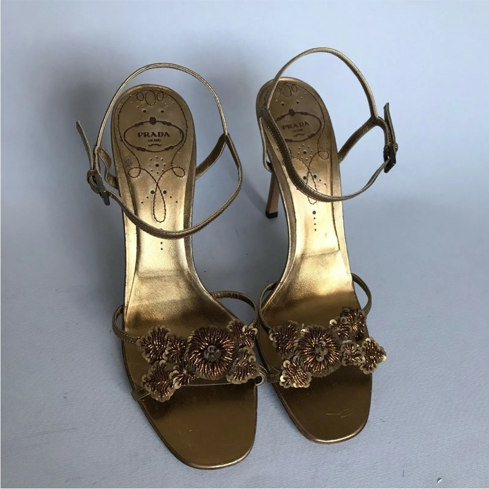 Authentic Prada Sandals with Floral Beading Detail